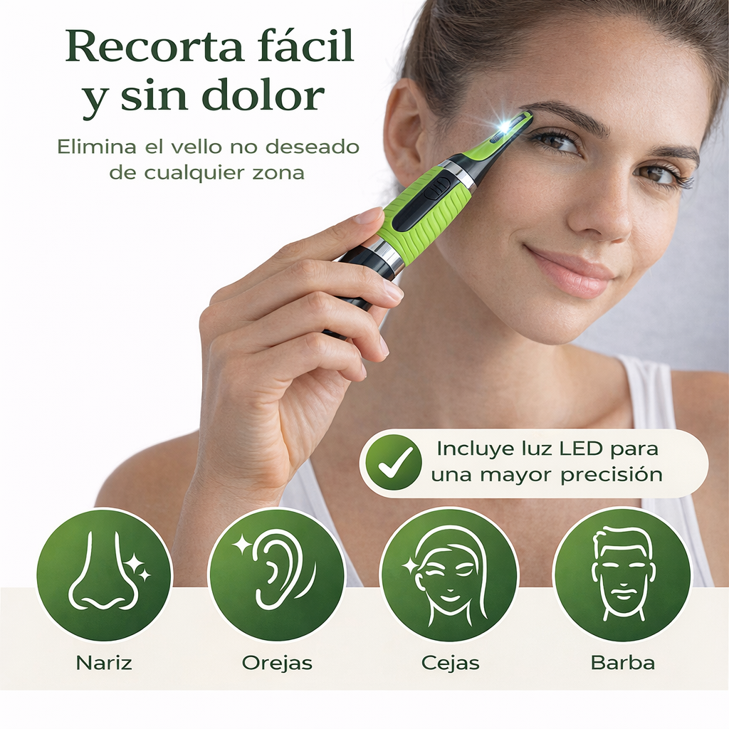 Recortador eléctrico facial con luz LED para eliminar vello de nariz, orejas, cejas y barba