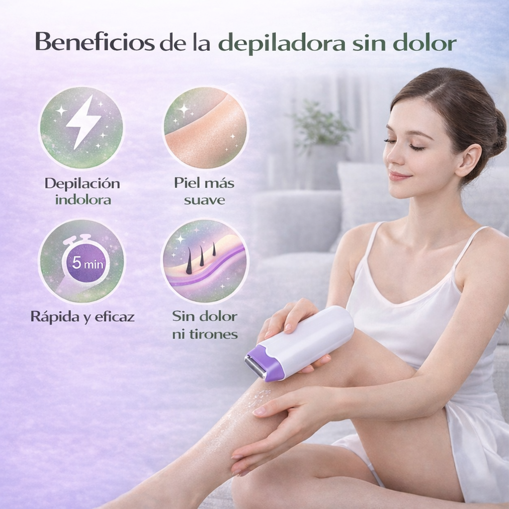 Depiladora corporal eléctrica que ofrece depilación rápida, piel suave y eliminación de vello sin tirones