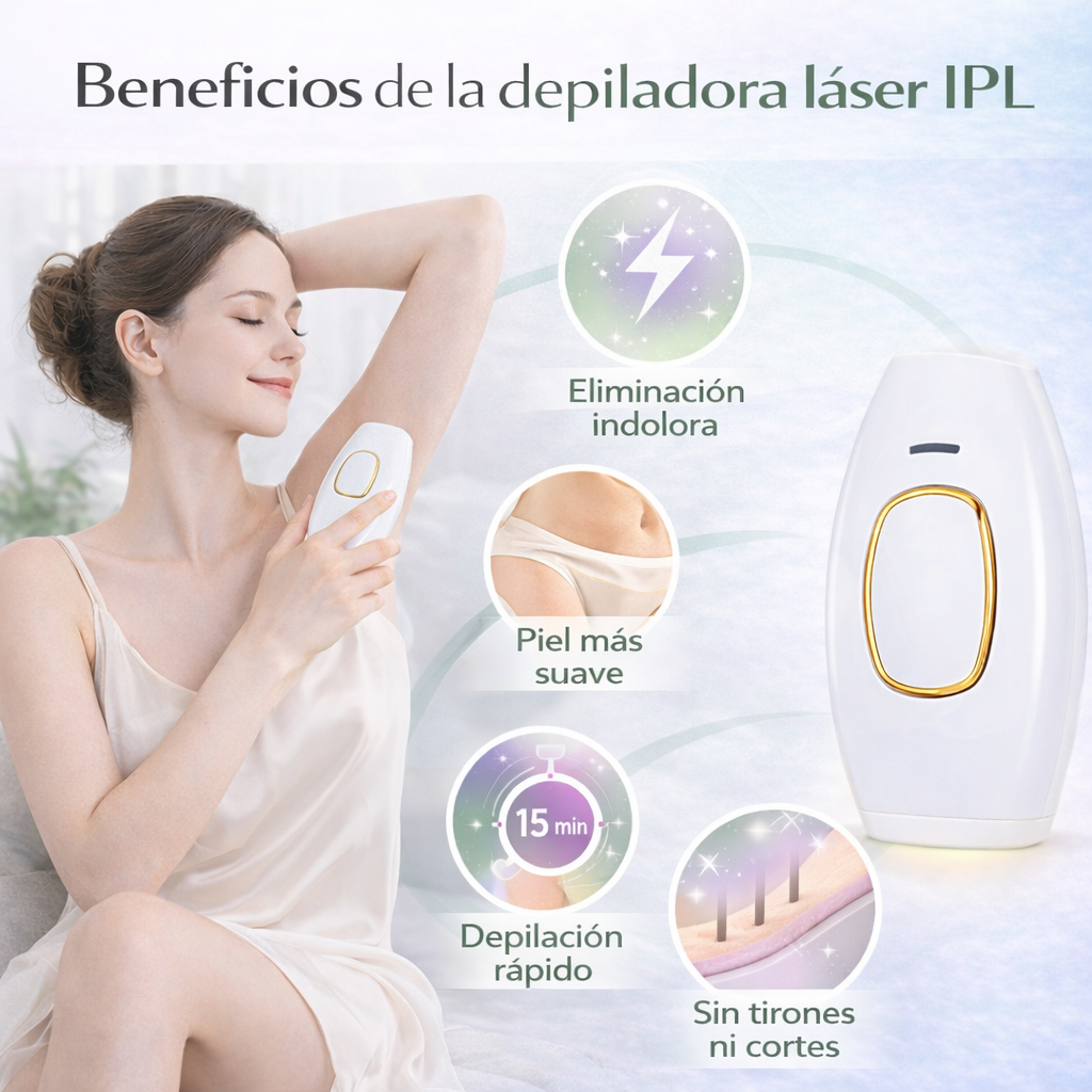 Depiladora láser IPL que elimina el vello sin dolor, mejora la piel y ofrece depilación rápida