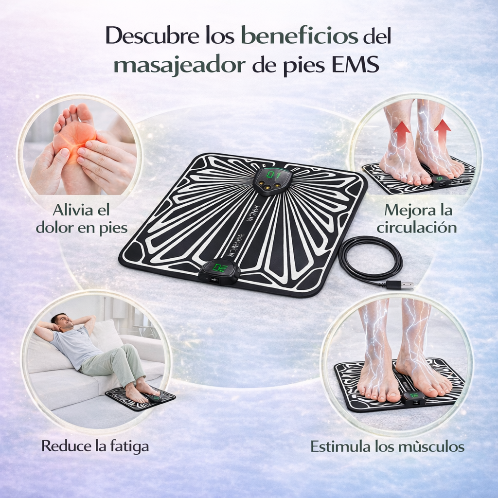 Masajeador de pies EMS que mejora la circulación sanguínea, reduce la fatiga y estimula los músculos.