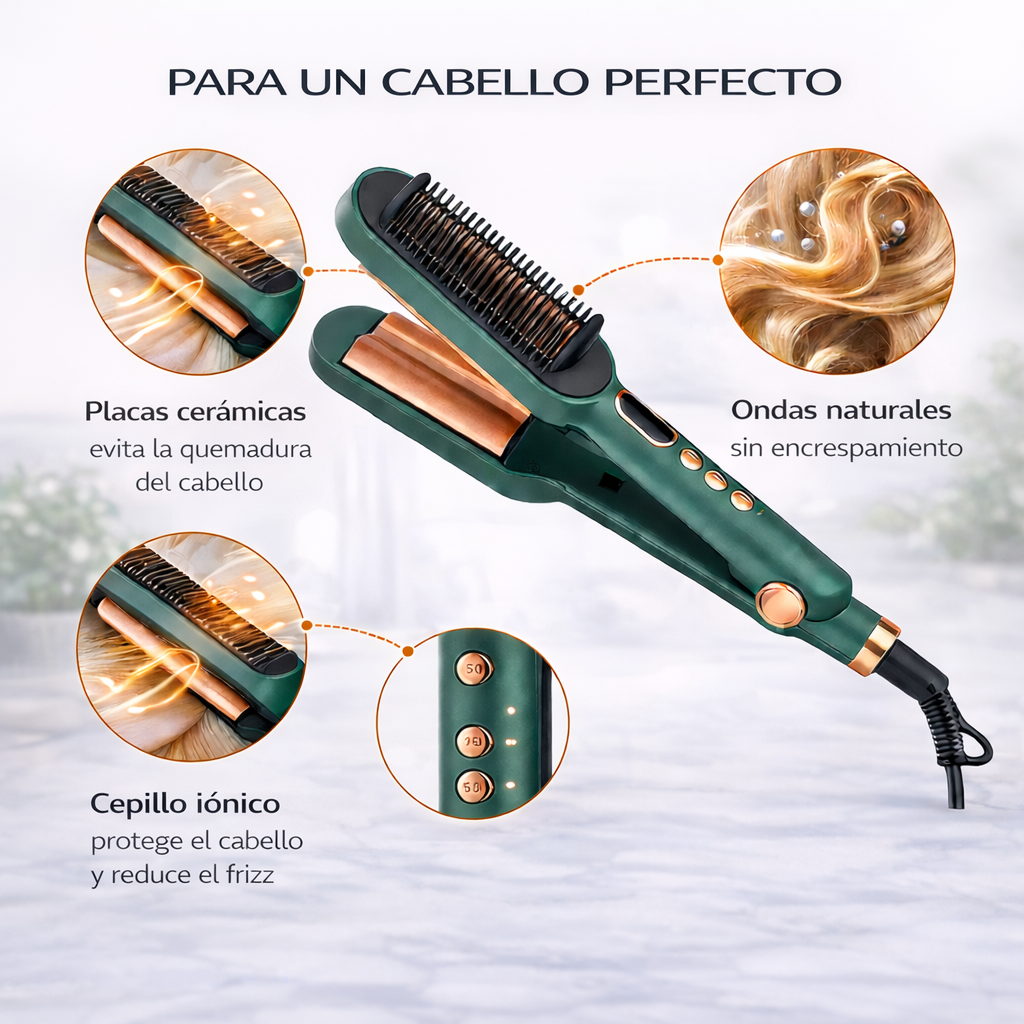 Cepillo plancha 2 en 1 con placas cerámicas y tecnología iónica que protege el cabello y reduce el frizz