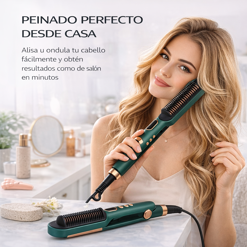Cepillo plancha y ondulador 2 en 1 para alisar o ondular el cabello fácilmente desde casa