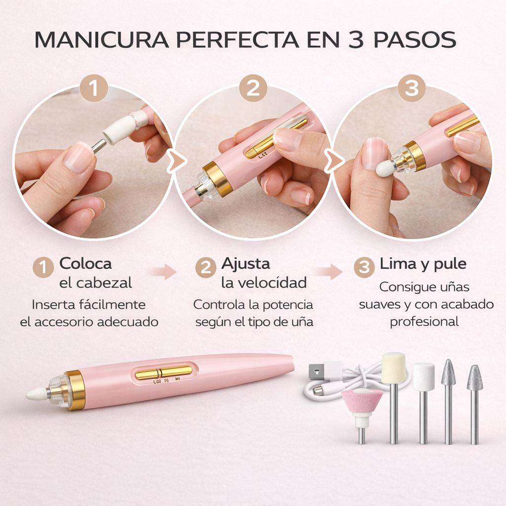 cómo usar una lima de uñas eléctrica en tres pasos para manicura profesional en casa