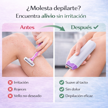Comparativa antes y después usando depiladora corporal eléctrica para eliminar vello sin irritación