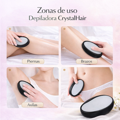 Uso de la depiladora CrystalHair en diferentes zonas del cuerpo como piernas, brazos y axilas
