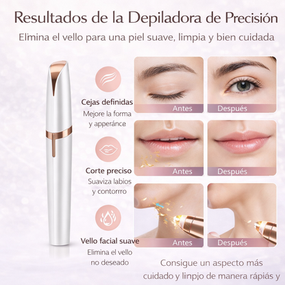 Resultados antes y después con depiladora facial de precisión