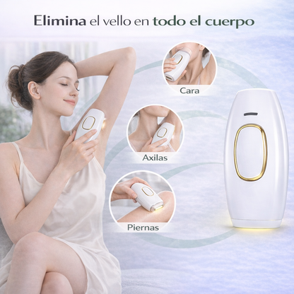 Depiladora láser IPL diseñada para eliminar vello en rostro, axilas, bikini y piernas