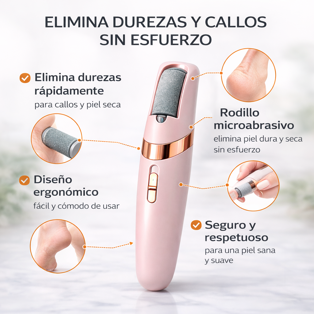 Lima eléctrica para pies con rodillo microabrasivo que elimina callos, durezas y piel seca de forma rápida y segura