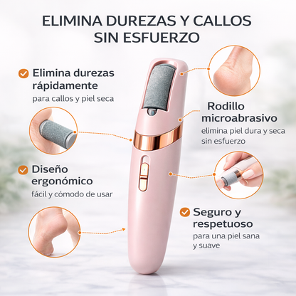 Lima eléctrica para pies con rodillo microabrasivo que elimina callos, durezas y piel seca de forma rápida y segura