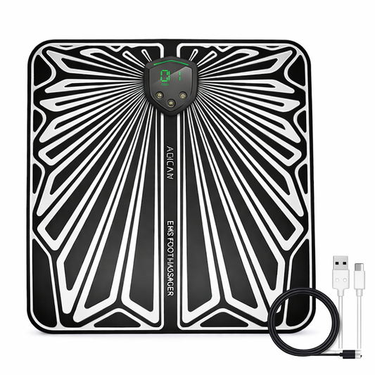 Masajeador de pies EMS eléctrico con electroestimulación para aliviar dolor plantar y mejorar la circulación.