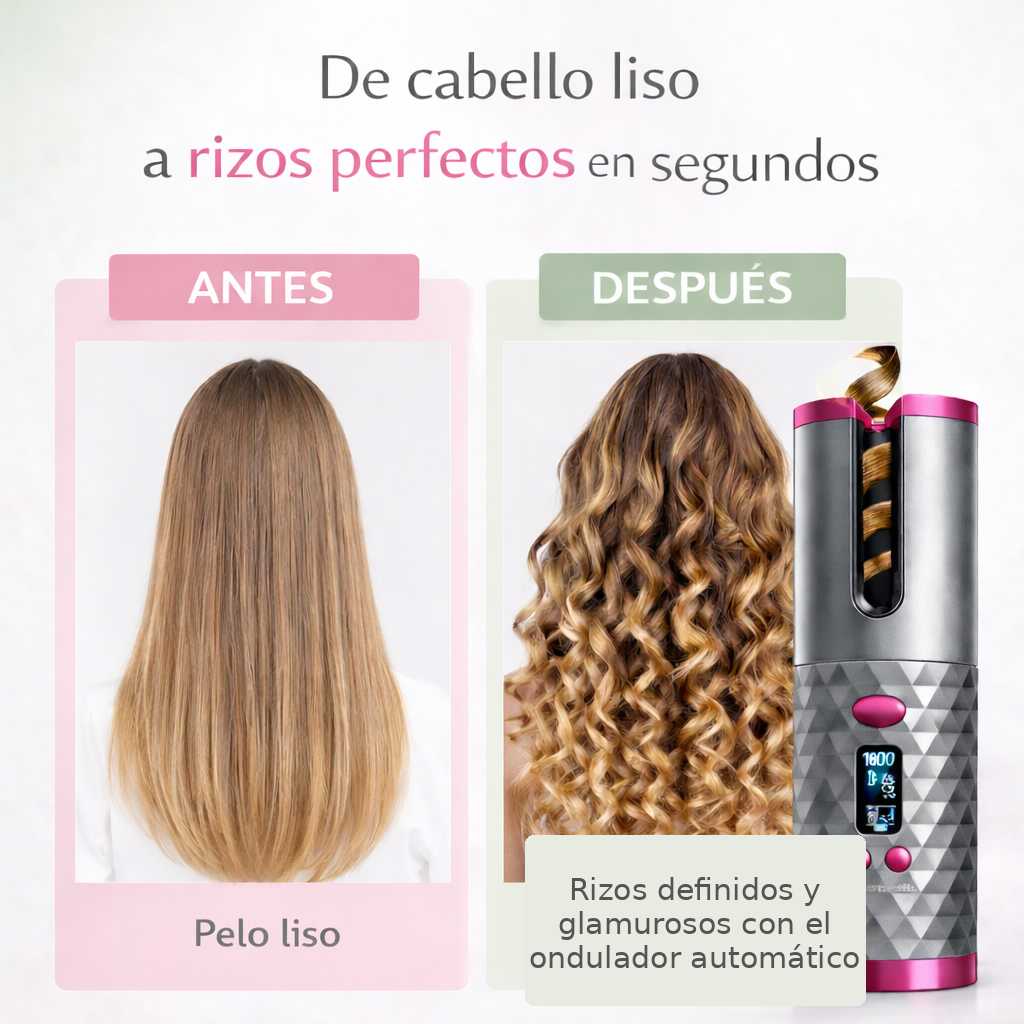 Antes y después usando el ondulador automático para crear rizos definidos