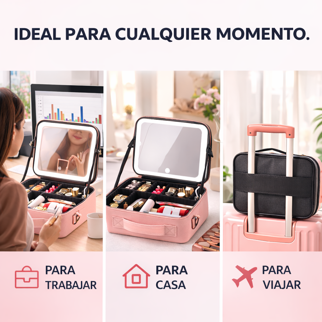 Maletín organizador de maquillaje portátil ideal para viajar, trabajar o usar en casa