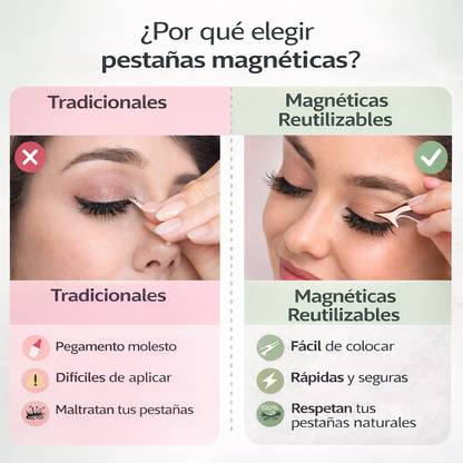 comparativa entre pestañas magnéticas reutilizables y pestañas tradicionales con pegamento