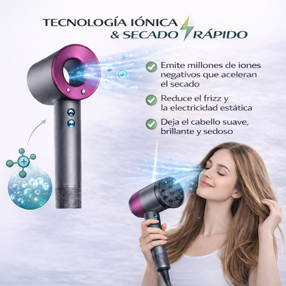 Secador iónico profesional que reduce el frizz y seca el cabello hasta cuatro veces más rápido