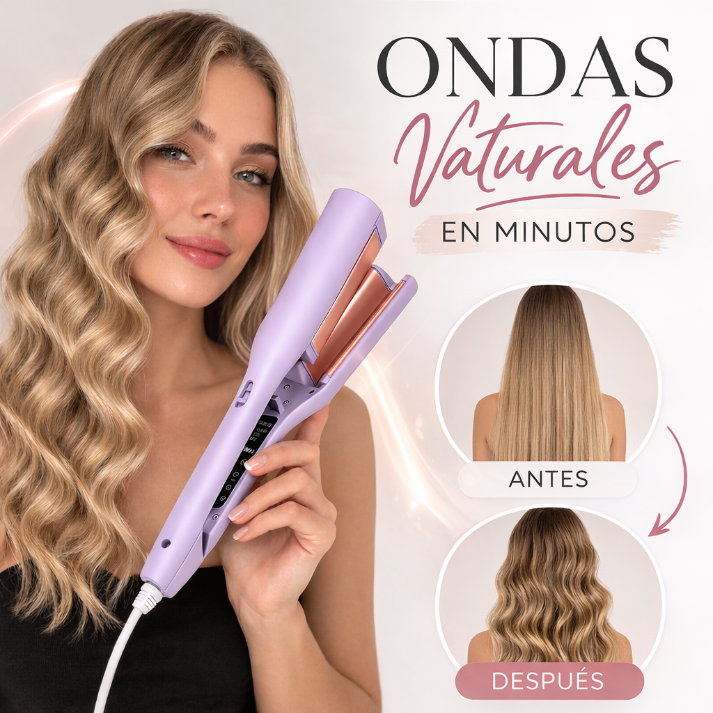 Antes y después usando Wave Curler para crear ondas naturales en minutos