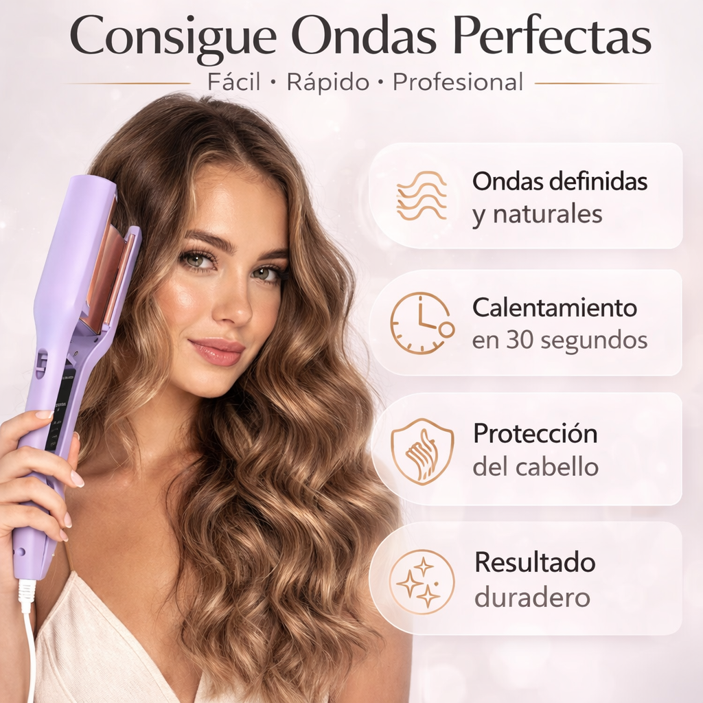 Wave Curler creando ondas naturales con calentamiento rápido y protección del cabello